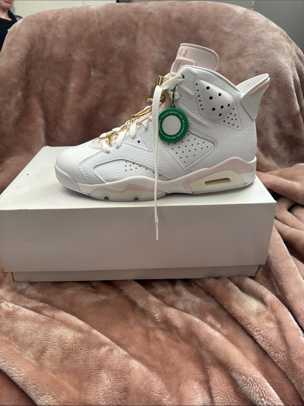 Jordan Kids White and Light Pink High-Top Sneakers with Gold Accents